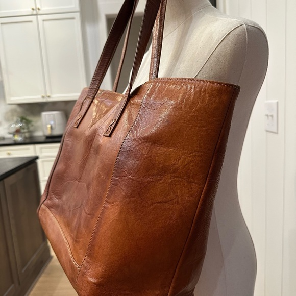 NOONDAY COLLECTION Genuine Goat Leather Tote in Tobacco with Blue Lining - Picture 10 of 13